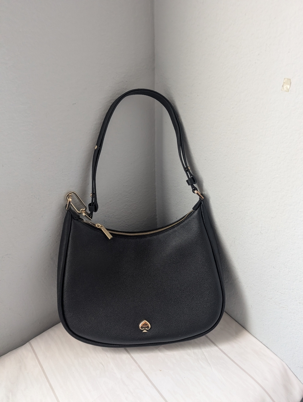 NWT Kate Spade KK055 Kayla Pebbled Leather Large Shoulder Bag In Black